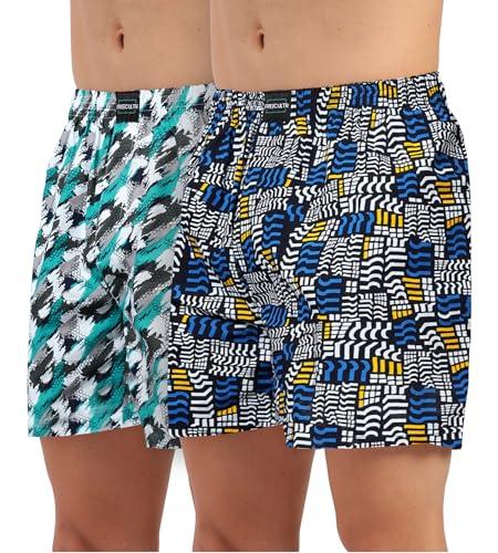 freecultr men's coolvent printed innerwear cotton boxers | regular fit | lounge-sleep | breathable (pack of 2) - bits marine,mesh aqua size - s