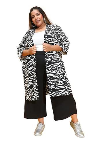 oxolloxo women plus size black color animal printed long sleeve open collar shrug