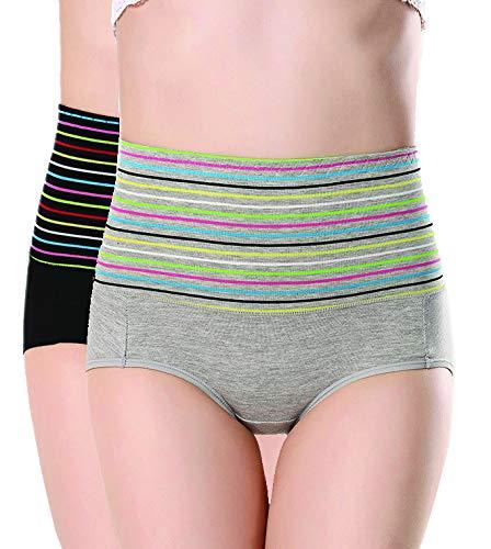 glamoras women's cotton spandex high waist full coverage hipster panty (pack of 2) grey-black