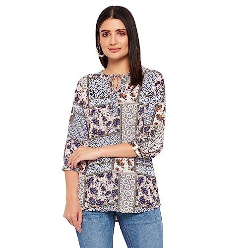 duke stardust women v-neck 3/4 sleeve printed top (sdx3276_white_m)