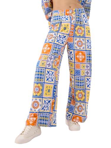 the souled store mandala women and girls cotton blend multicolor bell bottom trousers for loose fit wide pants for everyday wear