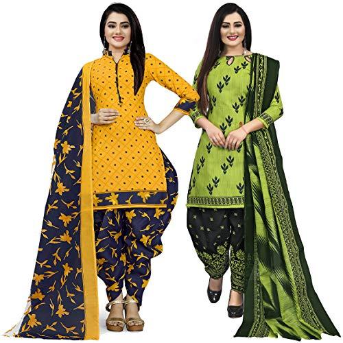 rajnandini yellow and parrot green cotton printed unstitched salwar suit material (combo of 2)(joplvsm4002j-vsm4097)