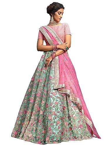 zeel clothing women's resham & zari embroidered net semi-stitched lehenga choli with dupatta (3603-pista-wedding-designer-latest-new; free size)