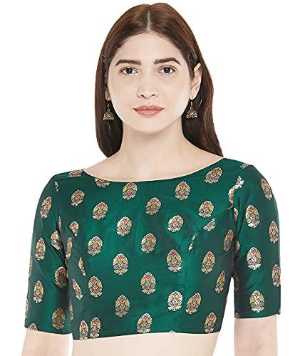 studio shringaar women's polyester elbow length sleeves saree blouse (s2359_green_34)