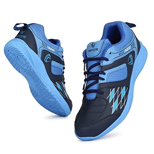 pro kvh men's non-marking power cushion training shoes athletic shoes anti-slip cushioning synthetic badminton, volleyball, court shoes (7 (uk/ind)) blue