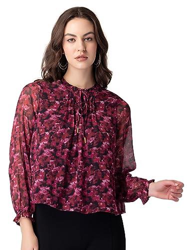 faballey women's regular pink abstract print full sleeve pleated blouse (top06872 xs)