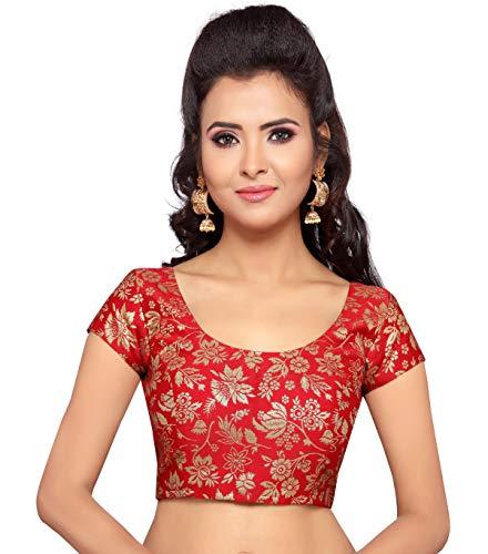 studio shringaar women's brocade readymade saree blouse with short sleeves (maroon, 34)