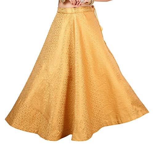 studio shringaar women's benaras brocade readymade knee length skirt lehenga ghagra(free size, gold)