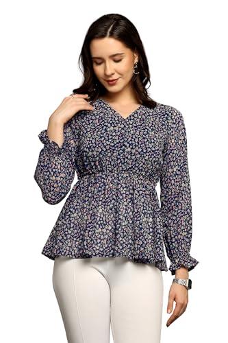 fashion dream georgette printed tops for women | casual tops for women | trendy tops for women | western tops for women (fdwtop00096 blu xl_blue_xl)