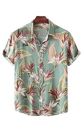 leriya fashion shirt for men | tropical leaf printed rayon shirts for men | preppy short sleeves | spread collared neck | perfect for outing | beach |(lf-ms-6047-m-green)