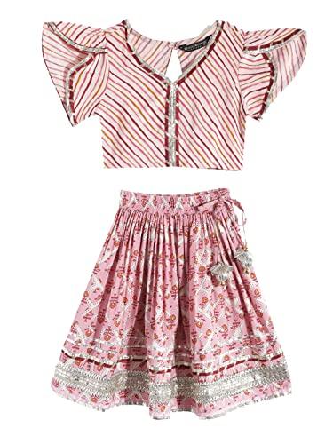 straight style silk fabric pink color printed choli and lehenga -(8-9y)