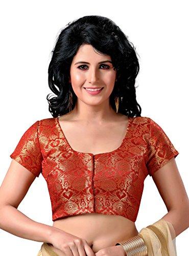 studio shringaar women's benaras brocade short sleeves readymade saree blouse,(red,36)