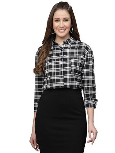 selvia women's full sleeves woven cotton casual shirt (440tk7404n-l_black)