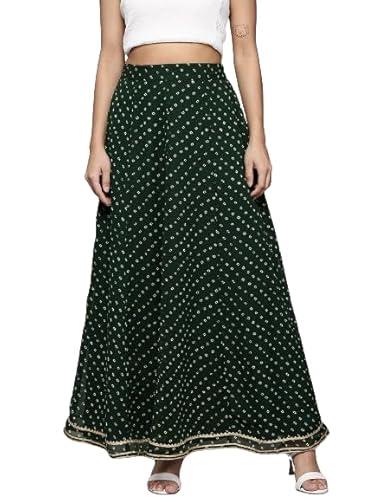 varanga women green bandhani printed gota embellished skirt