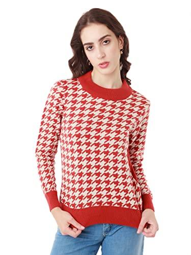 zink london women's red & white houndstooth print straight sweater