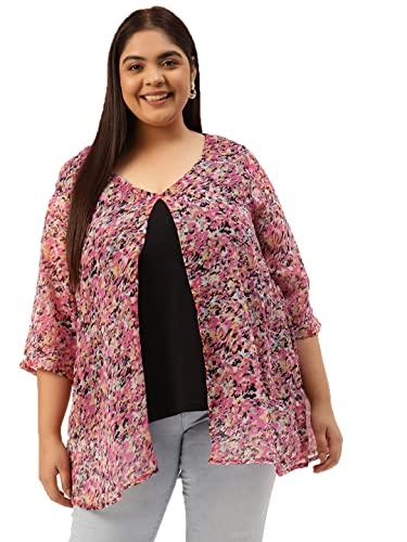 therebelinme plus size women's pink abstract floral printed layered top(xl)