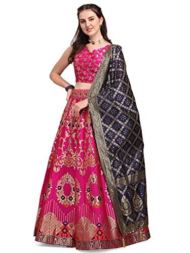 purvaja women's jacquard semi-stitched lehenga choli (amayra-pink_pink_free size)