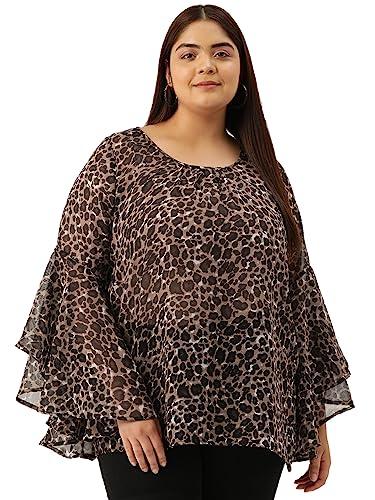 therebelinme plus size women's animal floral print georgette bell sleeve top(xxxxxxl)