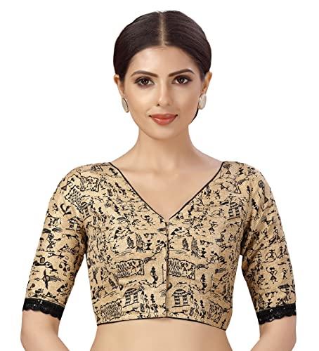 studio shringaar women's readymade polyester warliart saree blouse with elbow length sleeve (gold_36)