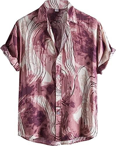 leriya fashion shirts for men || rayon splash ink printed cool shirts for boys || turn down collared with preppy short sleeves || shirts for men regular fit || summer shirt for men (large, pink)