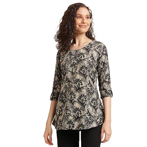 nainvish women's cotton blend printed straight round neck top (sd485_t-l_black)