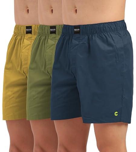 freecultr regular fit ultralight all day boxer shorts for men | 100% cotton fabric, dual deep side pocket, microfibre waistband size l pack of 3-hawaiian blue,absinthe green,yellow