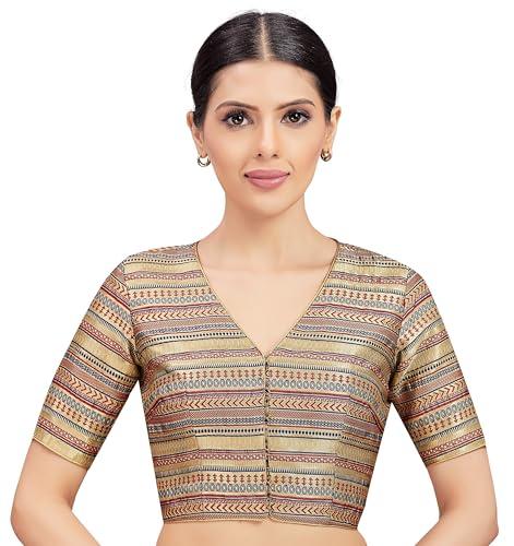 studio shringaar women's gold brocade readymade saree blouse (gold, 40)