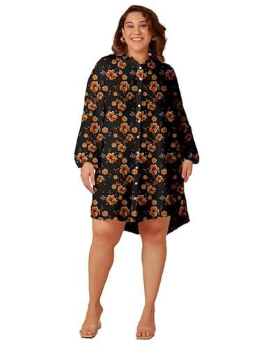 zink curve women's black with brown floral print buttoned long shirt