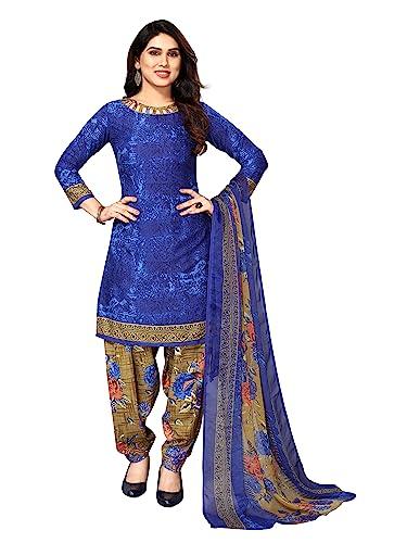 sidhidata women's women's crepe printed patiyala salwar suit dress material suit (dm 503 blue chiku_blue & chiku_unstitched)