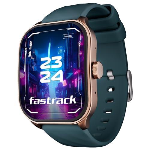 fastrack fs1 pro smartwatch|1.96" super amoled arched display with high resolution of 410x502|singlesync bt calling|nitrofast charging|110+ sports modes|200+ watchfaces, teal