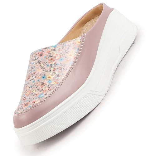 fausto fst fjdwc-7020 peach-41 women's peach stiched floral print back open height enhancer flatform heel slip on casual shoes (8 uk)