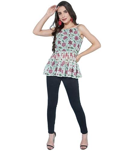 selvia women's digital print sleeve less weight less square neck peplum top(375tk7095n-xl_multi)