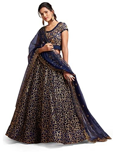 zeel clothing women's net embroidered semi-stitched new lehenga choli with dupatta (7311-blue-wedding-girlish-latest-lehenga; free size)