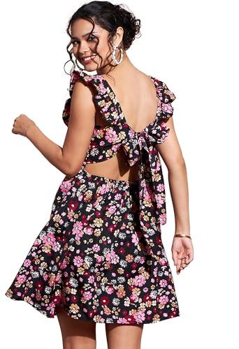 all yours black floral print midi dresses for women (alldr2233_chn_s)