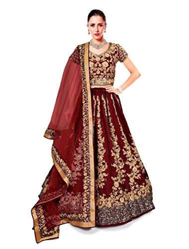 zeel clothing women's raw silk semi-stitched lehenga choli (zc7008-maroon-wedding-bridal-lehenga_maroon_free size)