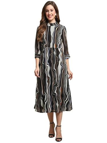 cantabil women printed collar 3/4 sleeve a-line casual dress i casual dress for women l printed women dress (ldrs00007_black_m)