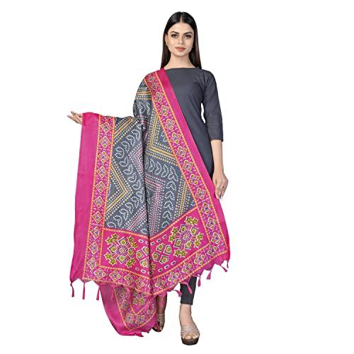 sidhidata women's bandhani printed khadi cotton silk dupatta (dup bandhej pink_pink_2.25 mtr)