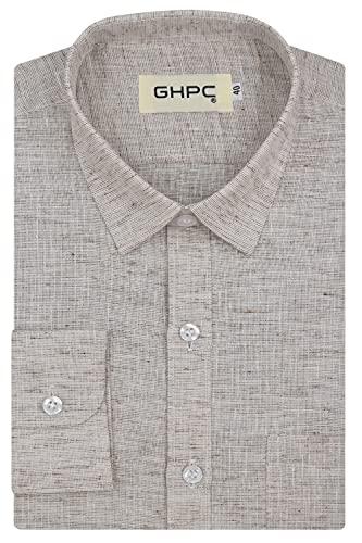 ghpc cotton linen plain solid full sleeves regular fit formal shirt for men (brown, fsf204319_44)