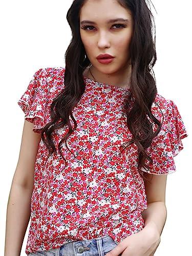 sera women's floral regular fit top (la4183_fushia small)