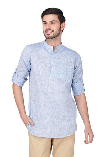 vastraa fusion men's textured cotton short kurta full sleeves casual ethnic wear short kurta (vastraavs2428-46) dark blue