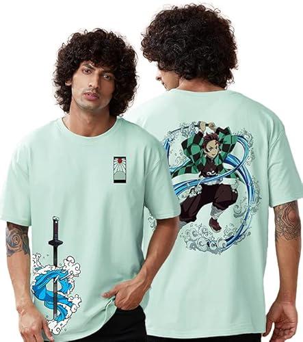 crazymonk cotton demon slayer tanjiro kamado anime oversized t-shirt - mint, m