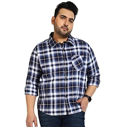 instafab plus men's navy blue checkered button up collared regular fit shirt for casual wear | modern clothing shirt crafted with regular sleeve, comfort fit & high-performance for everyday wear, 6xl