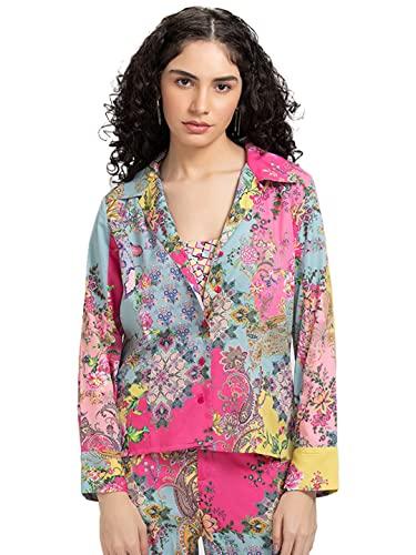 shaye button-down collar multicolor printed long sleeves casual shirt for women