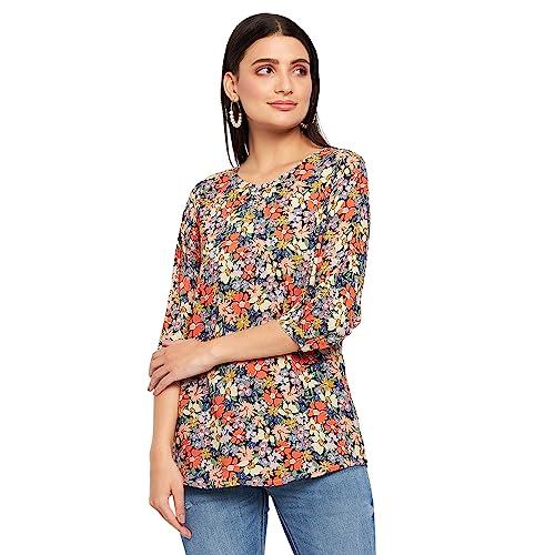 duke stardust women round neck 3/4 sleeve printed top (sdx3277_black_m)