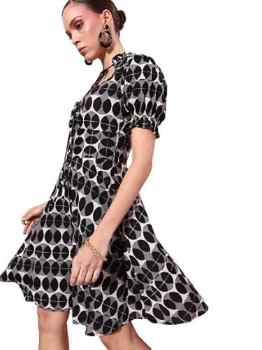 style quotient women black & grey sweetheart neck crepe dress