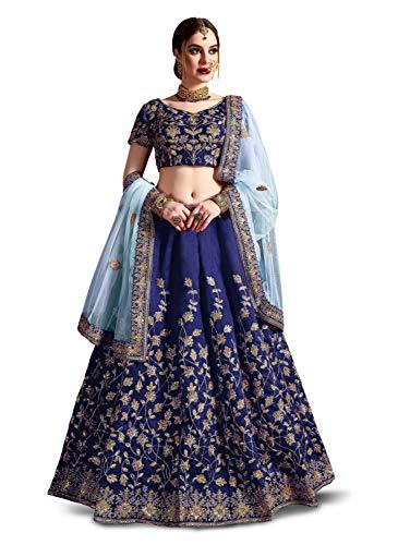 zeel clothing women's raw silk semi-stitched lehenga choli for women (wedding-bridal-lehenga-7011-blue-new, navy blue_free size)