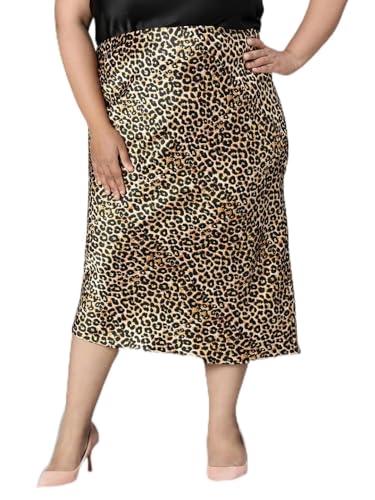 oxolloxo women plus size brown animal print elasticated long stain skirt