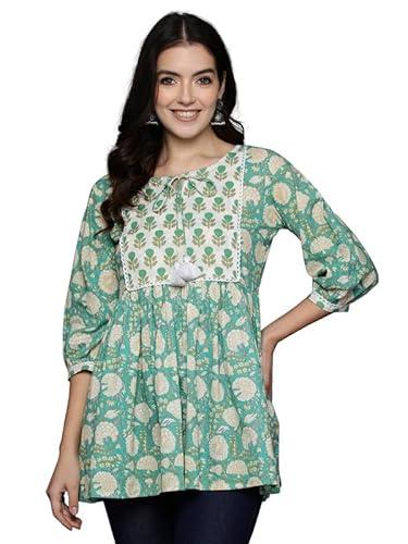 indo era women's sea green printed empire smart casual tunic/top (tp0sg5424_large)