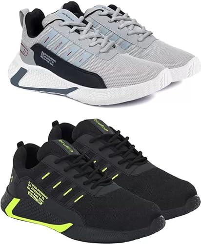 bruton combo of men's sports running shoes- grey & black, size -10