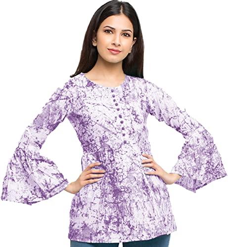 yash gallery women's cotton tie and dye straight top for women (1462ykmulti_purple_medium)